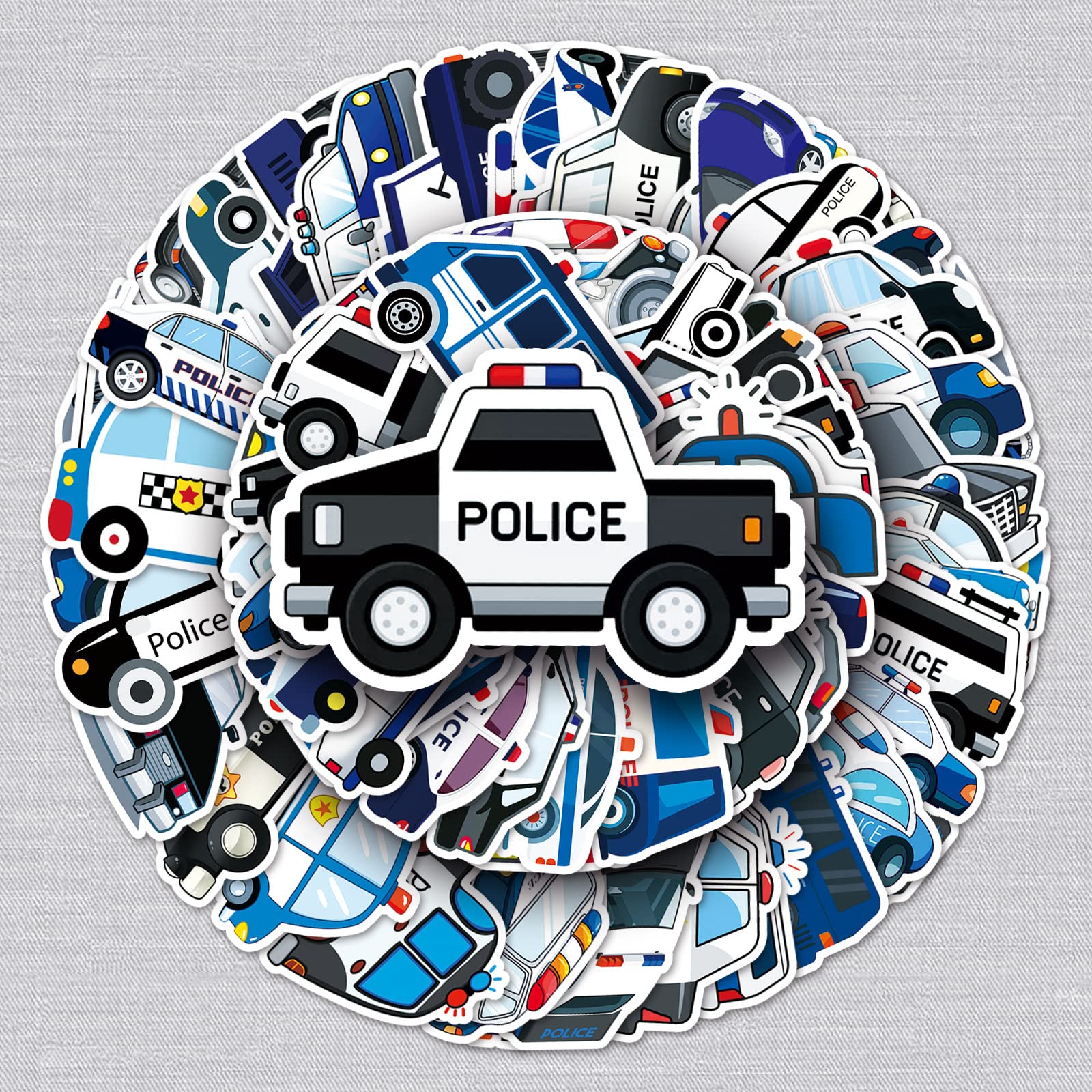 50 Pcs Police Cars Stickers for Kids Teens Adults Boys Girls Gift,Stickers Pack for Laptop,Skateboard,Luggage,Car,Bike, Cup,Computer,Water Bottle Decor,Police Cars Vinyl Waterproof Sticker Decals