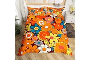 Retro Floral Boho Duvet Cover Groovy Flower Print Bedding Set for Kids Boys Girls Children Hippie Flowers Bohemian Comforter 
