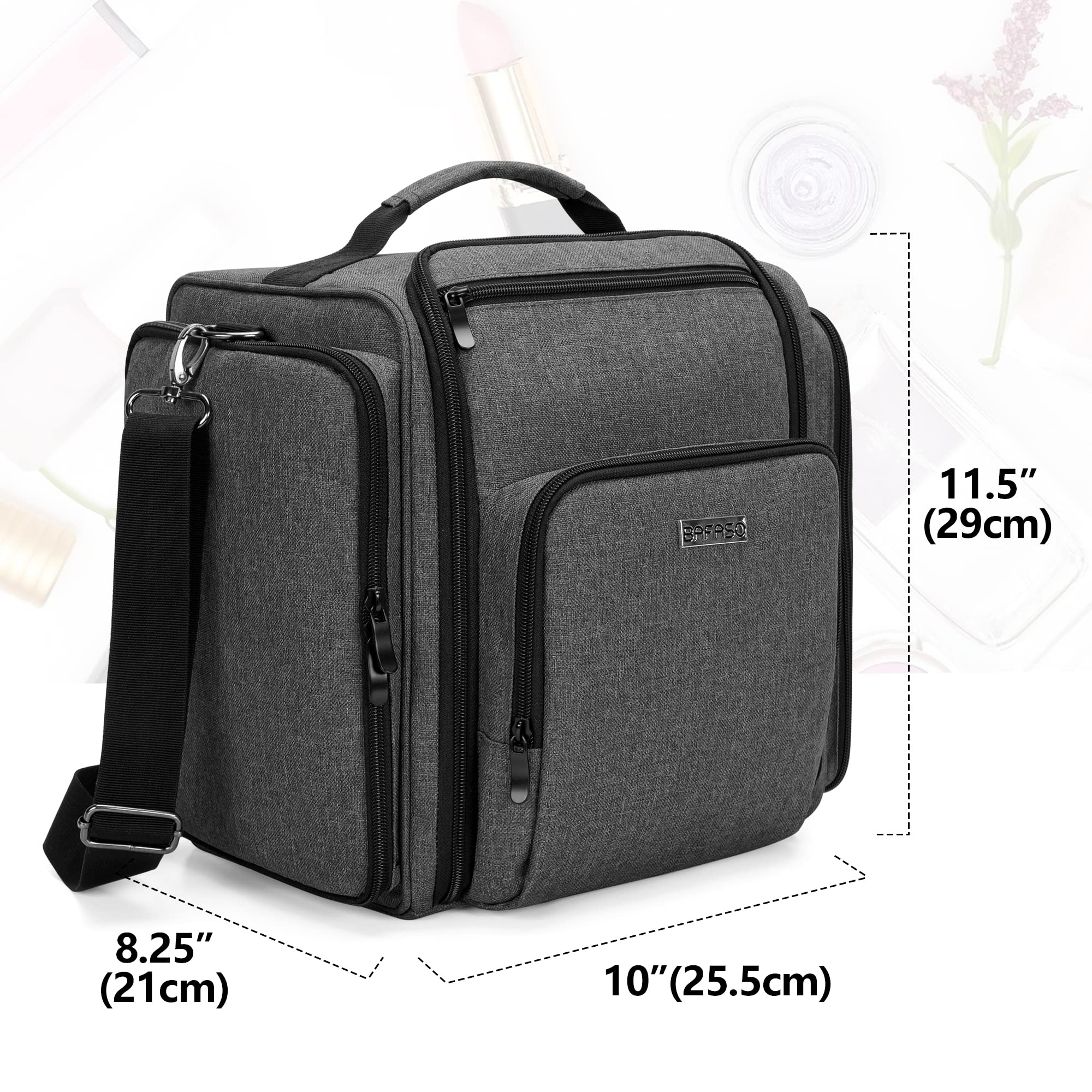BAFASO Makeup Bag Cosmetic Bag with 4 Inner Removable Pouches, Multifunctional Travel Makeup Case (Patent Pending), Black