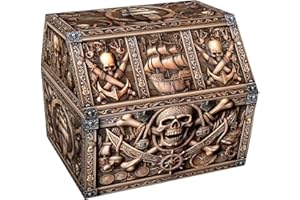 PETCEE Pirate Treasure Chest & Skull Box - Large 9"x 9.3"x 8" Cardboard Classroom Storage for Kids Prizes Reusable Treasure Chest for Classroom Rewards Pirate Party Decor Toys Keepsake Organizer