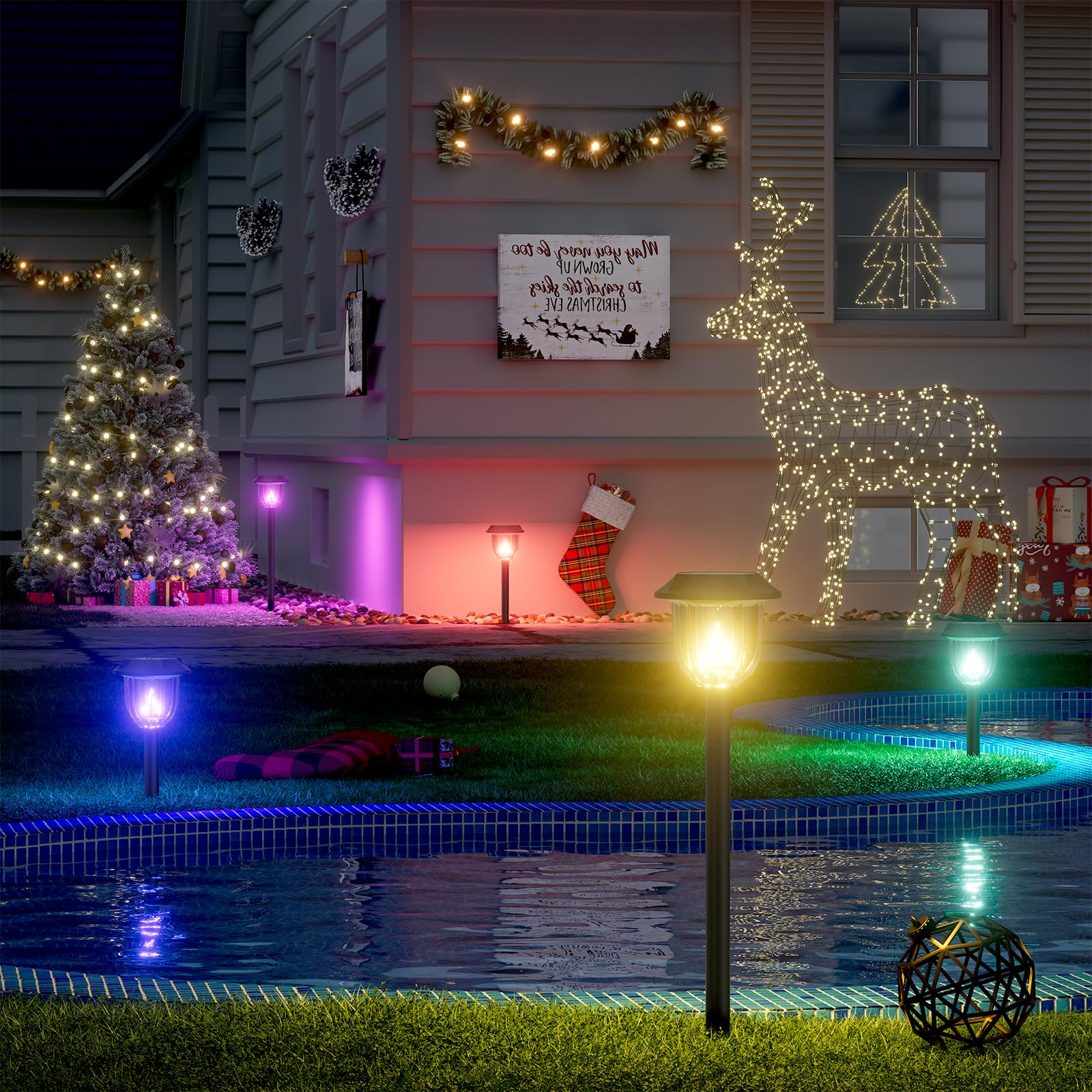 Photo 1 of AOSEA Christmas Solar Pathway Lights Outdoor Waterproof, Solar Powered Garden Lights, Christmas Decor Garden Lighting for Yard, Patio, Landscape, Pathway (RGB Flash Mode Only, 10 Pack)