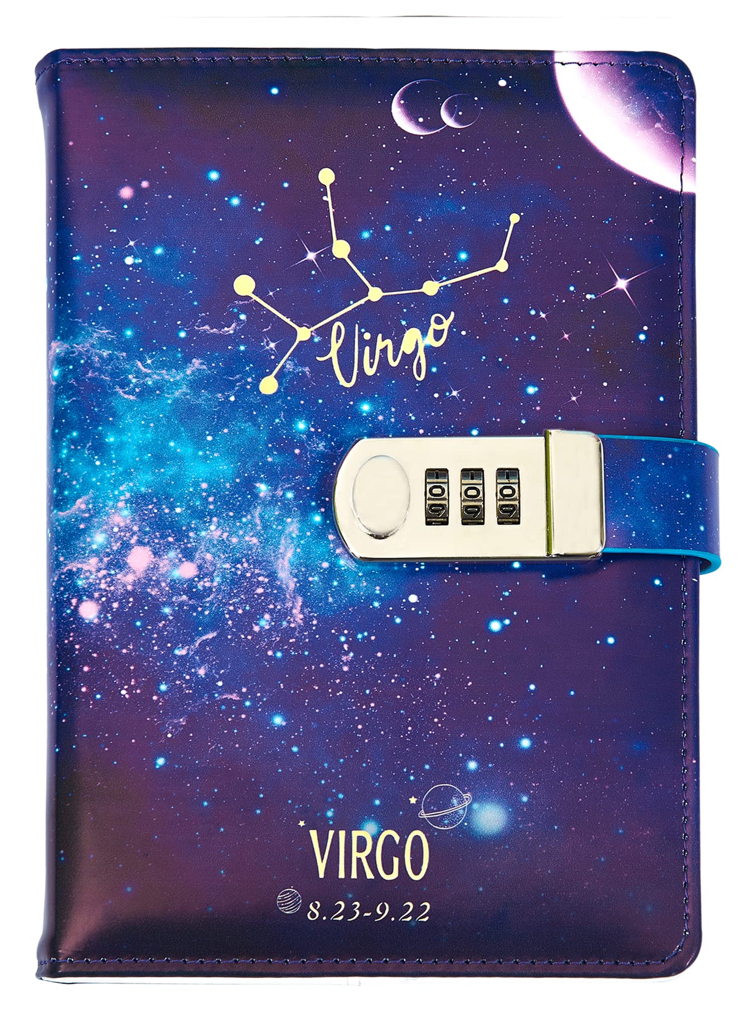 NectaRoy A5 Vintage Lockable Diary, Constellation Travel Journal, PU Leather Password Notebook, Sketchbook Office School Supplies Student Stationery Birthday Gift, 210x145mm