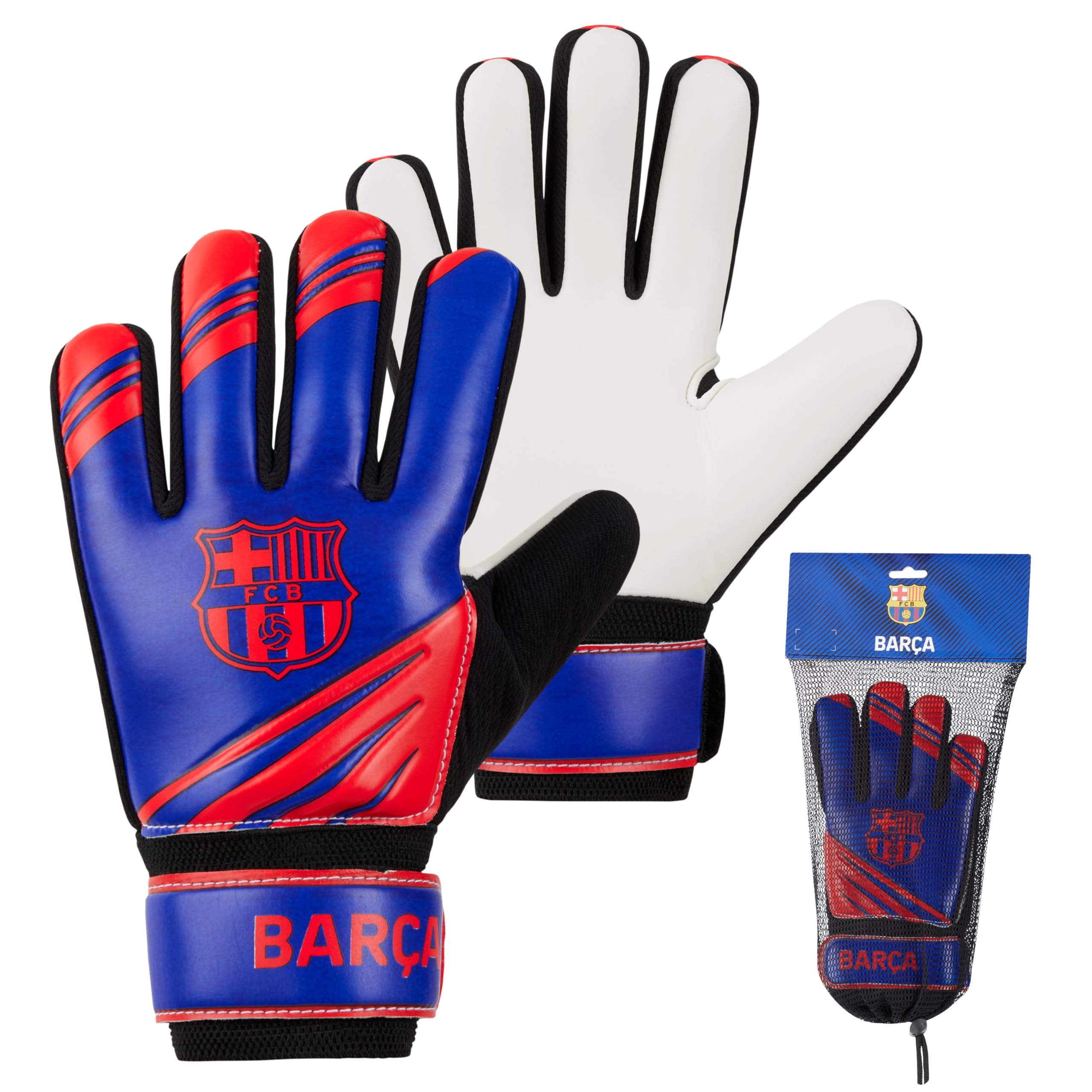 Hy-Pro Officially Licensed FC Barcelona Goalkeeper Gloves for Kids and Teenagers - Non Slip Padded Palms Size 5 or 7 - Barcelona Gifts for Boys (Size 5)