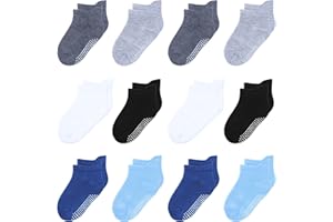 HYzgb 12 Pack Non Slip Kids Toddler Baby Socks with Grips 1-7 Years Boys Girls Cotton Ankle Socks Multi Colors