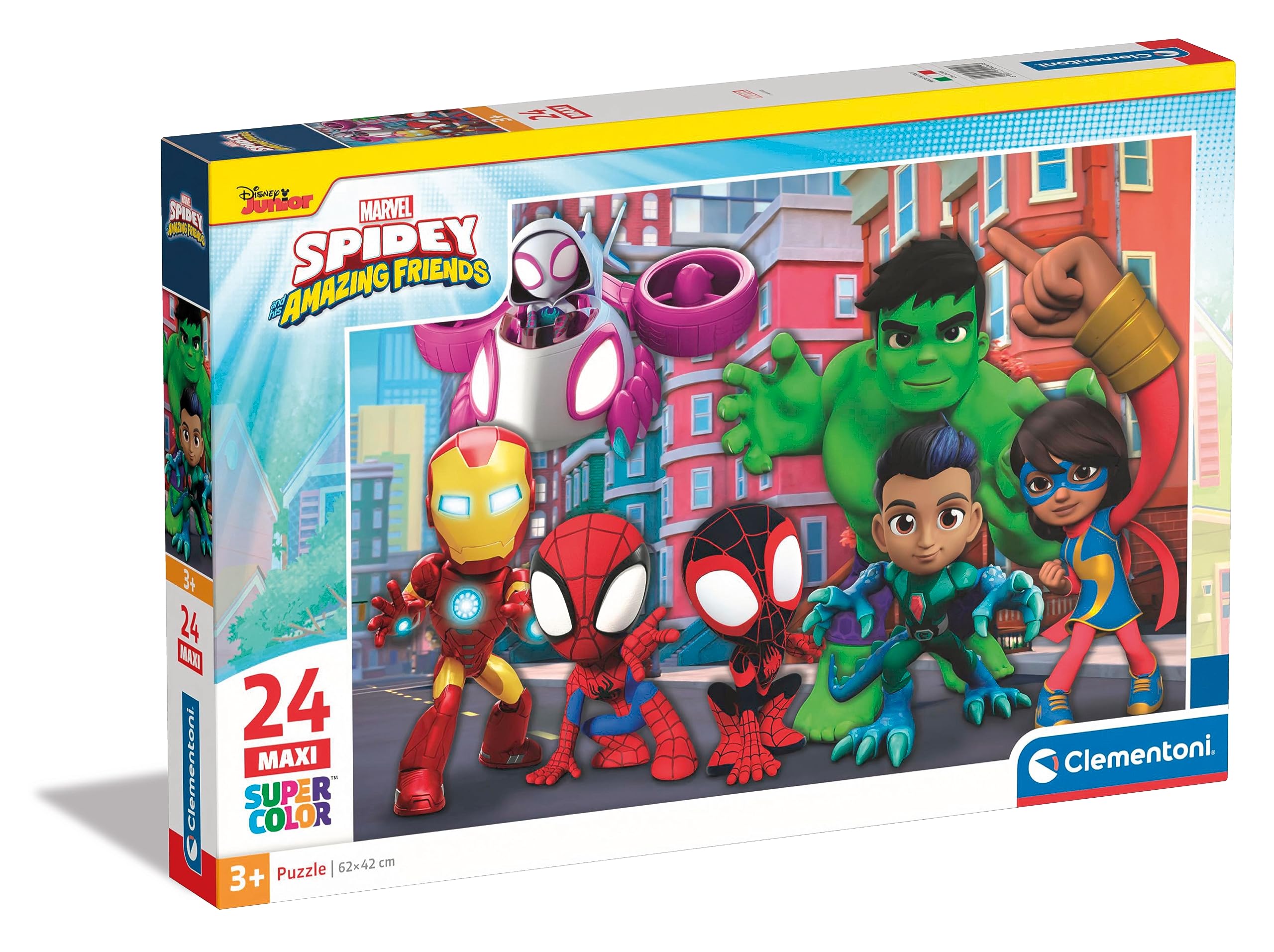 Clementoni - 24249 - Supercolor Puzzle - Marvel Spidey And His Amazing Friends - 24 Maxi Pieces, Jigsaw Puzzle For Kids Age 3, Puzzle Cartoon, Made In Italy