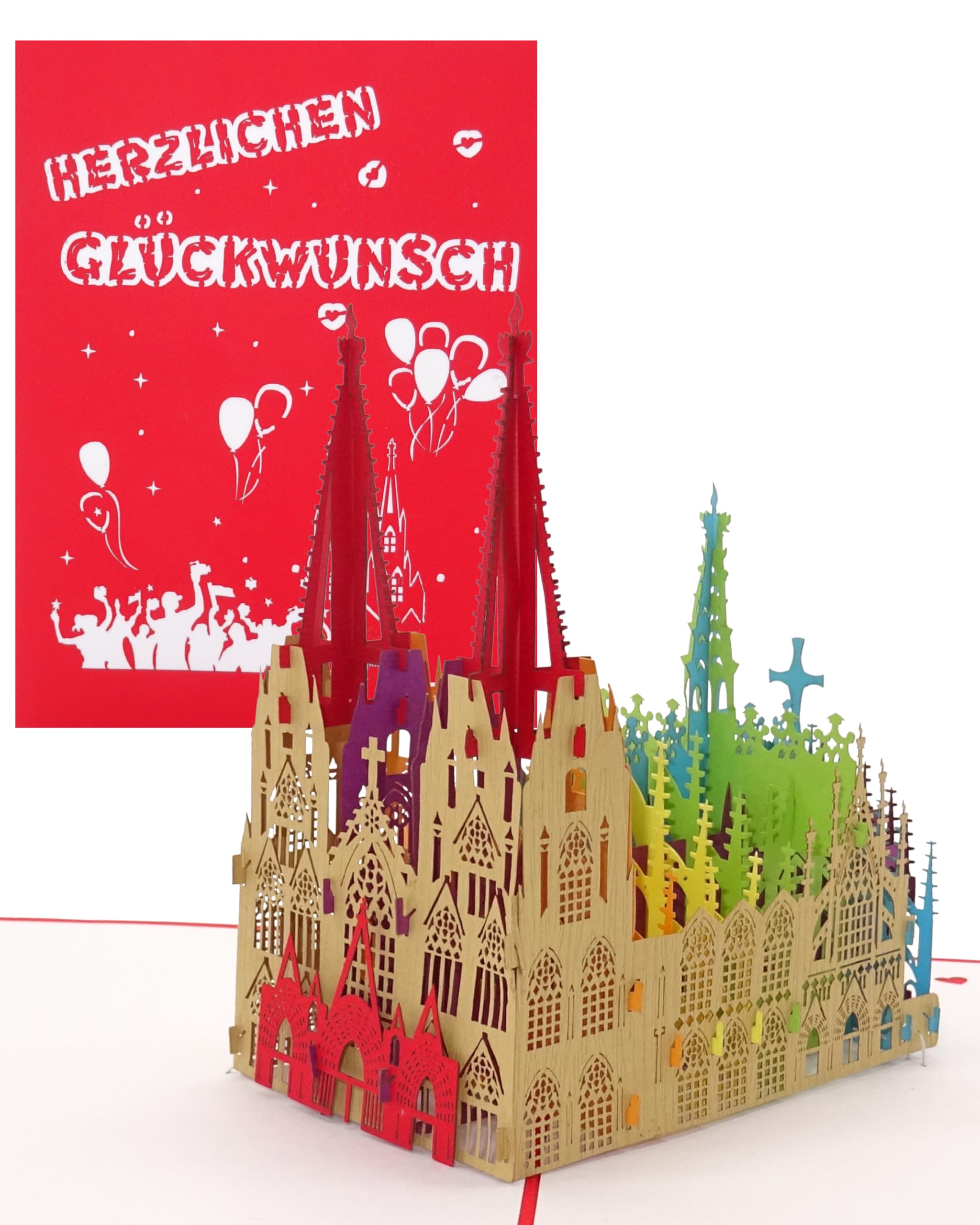 'Cologne Cathedral Pop-Up Card "Happy Birthday Colourful Card of Cologne – Cologne Cathedral in Rainbow Colours – Kölsche Birthday Greeting Card