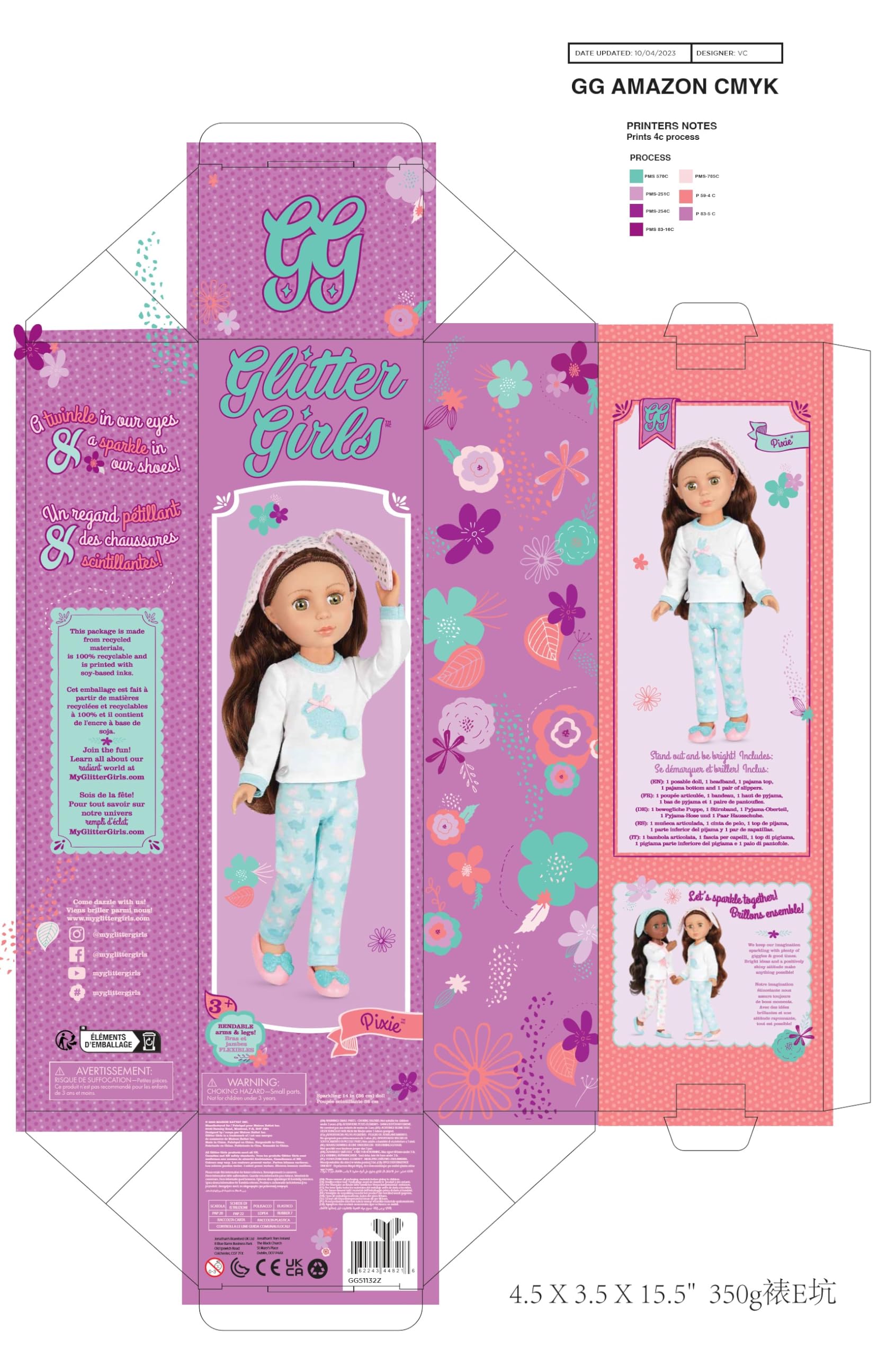Glitter Girls – 14-Inch Slumber Party Doll – Brown Hair & Hazel Eyes – Slippers & Bunny Loungewear Outfit – Poseable Fashion Dolls – 3+ Years– Pixie