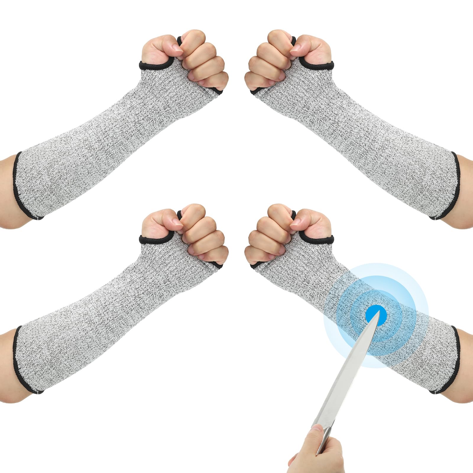 PATIKIL 12 Inch Cut Resistant Sleeve, 2 Pairs Arm Safety Protectors Sleeves with Thumb Hole Level 5 Protection Forearm Guard Sleeves for Thin Skin and Bruising, S, Gray