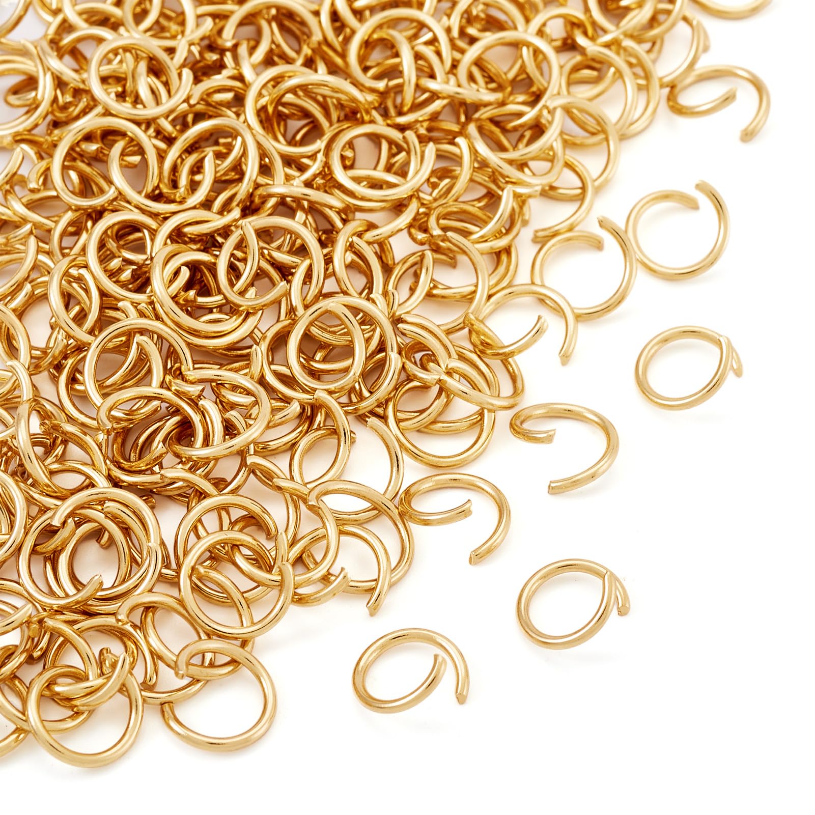 Pandahall 200Pcs Golden Stainless Steel Open Jump Rings 8mm Round 1mm Thick Metal Round Unsoldered Ring Connectors for Chainmail Jewelry Making