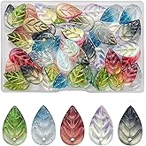 WINDAWNKE 50 PCS Transparent Glass Leaf Beads, Glass Crystal Leaves Bead for Jewelry Making, Leaf Charms for DIY Crafts Earring Bracelet (5 Colors)