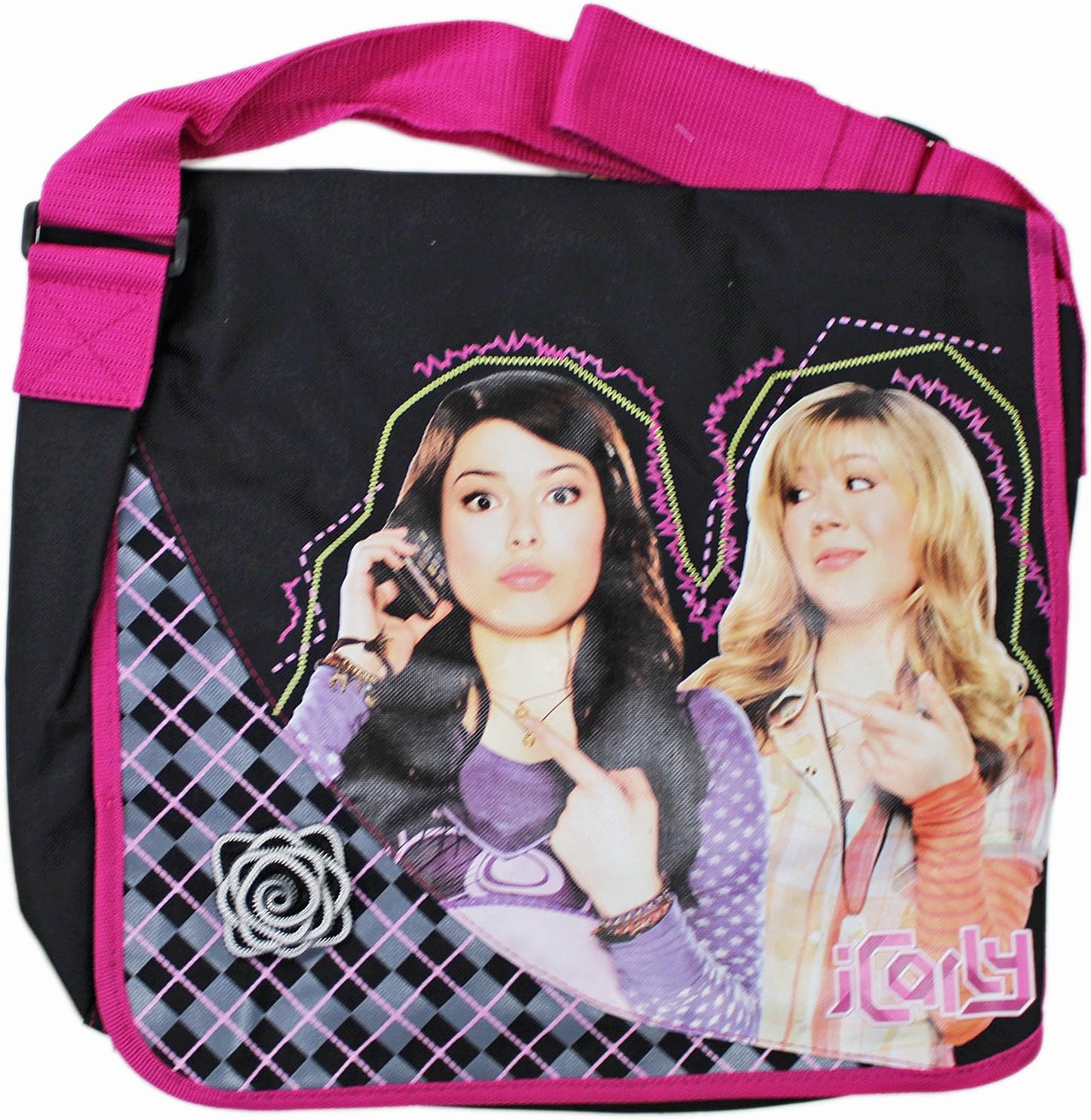 Carly and Sam Shocked Face Black and Pink Kids Messenger Bag