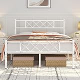 Yaheetech 4ft6 Double Bed Frame Metal Platform Slatted with Storage White