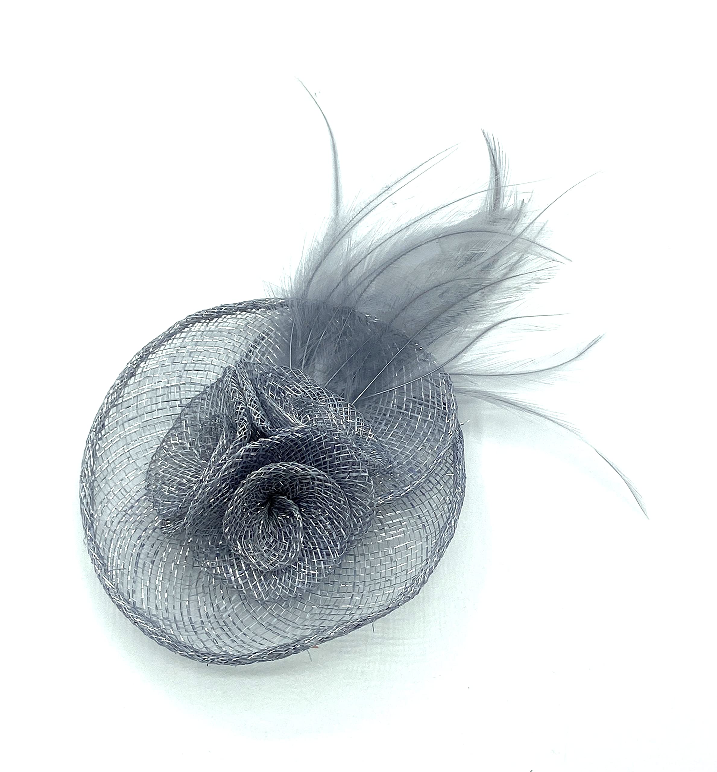 Ladies Feather Beak Clip Fascinator, Weddings, Races, Royal Ascot Hair Piece Clip (Silver)