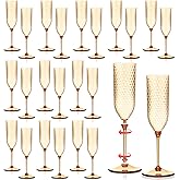 Remerry 24 Pack Detachable Plastic Champagne Flutes 5.5 oz Glasses Bulk Disposable Mimosa Glasses Reusable Wine Cups for Wedding Toasting Baby Shower Birthday Party New Years (Champagne)