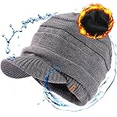 TOP-EX DryKnit™ Winter Waterproof Merino Wool Visor Beanie Hat with Brim for Men Women, Knit Cap Stocking Warm Fleece Lined