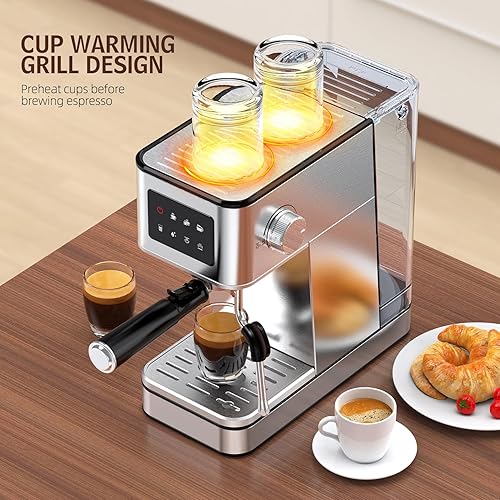 20 Bar Espresso Machine With Milk Frother - Compact Stainless Steel Coffee Maker, 57.5oz Removable Tank, LED Touchscreen, Cold Brew & Self-Cleaning (2025 Updated Model)