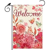 ZAEW Welcome Valentine’s Day Garden Flag Love Birds Yard Flag 12x18 Inch Double Sided Small Mini Yard Outdoor Outside Holiday Decoration