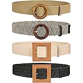 JASGOOD Straw Woven Elastic Stretch Belts Women Raffia Dress Waist Band Boho Ladies Braided Dress Belts