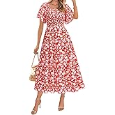 BTFBM Women's Clothing Wedding Guest Dresses Casual Boho Floral Short Sleeve Smocked Maxi Beach Spring Summer Dress 2026