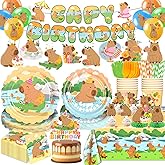 Polinook 202 Pcs Capybara Birthday Decorations Tableware Set - Service 24 Guests - Includes Banner, Cake Topper, Balloons, Plates And Napkins - For Capybara Birthday Party