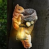 PkYbrkt Squirrel Tree Hugger Garden Outdoor Statue Decor with Solar Powered Lantern for Outside Porch Patio Wall Tree Fence, Squirrel Figurine Birthday Gifts for Mom