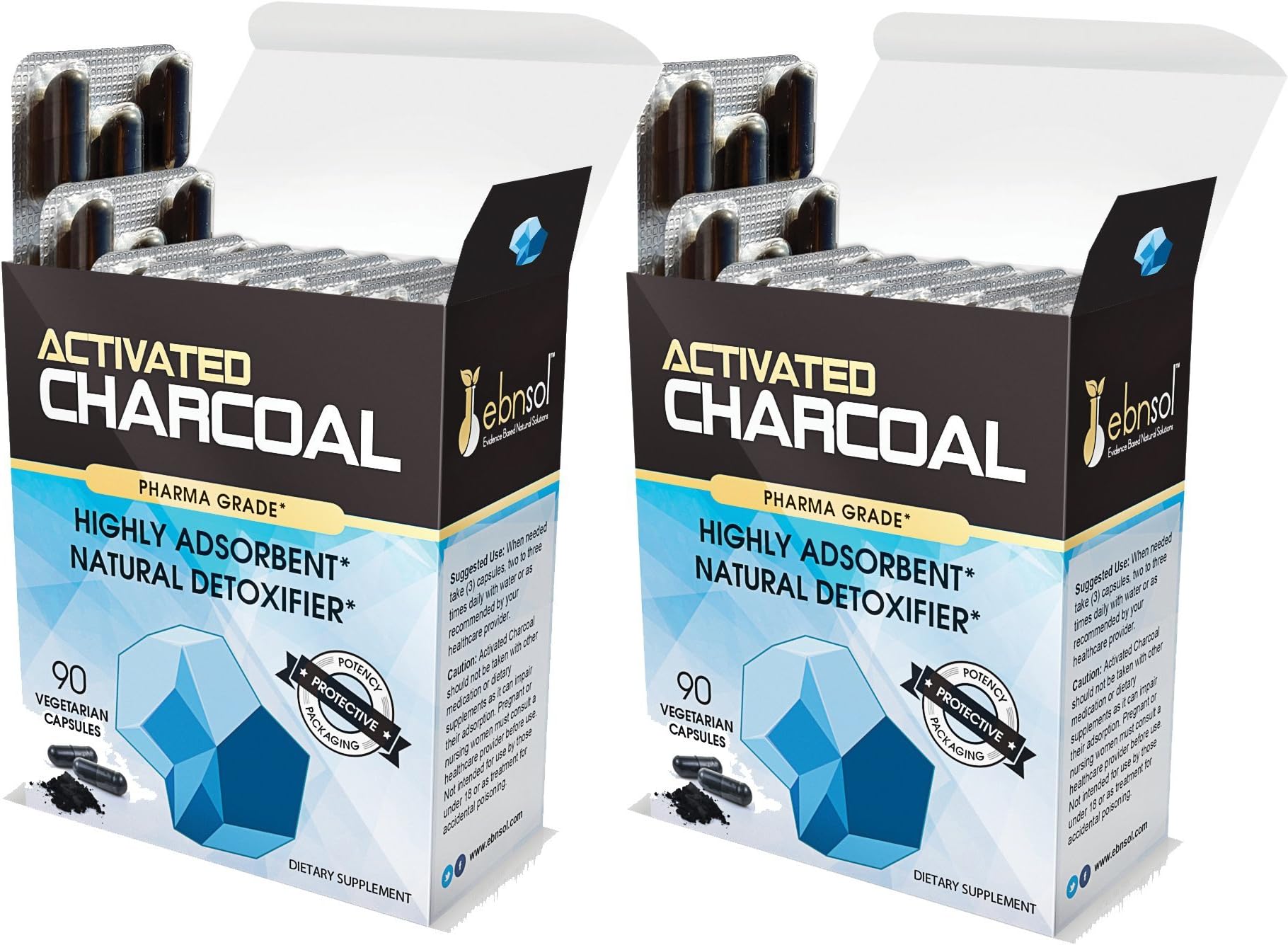 Activated Charcoal Supplement, Vegetarian Capsules by Ebnsol Inc (180caps(2-Pack))