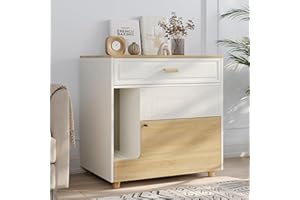 Faceket Cat Litter Box Enclosure - Indoor Litter Box Furniture Hidden with Drawer and Door - 32"x19"x32"H