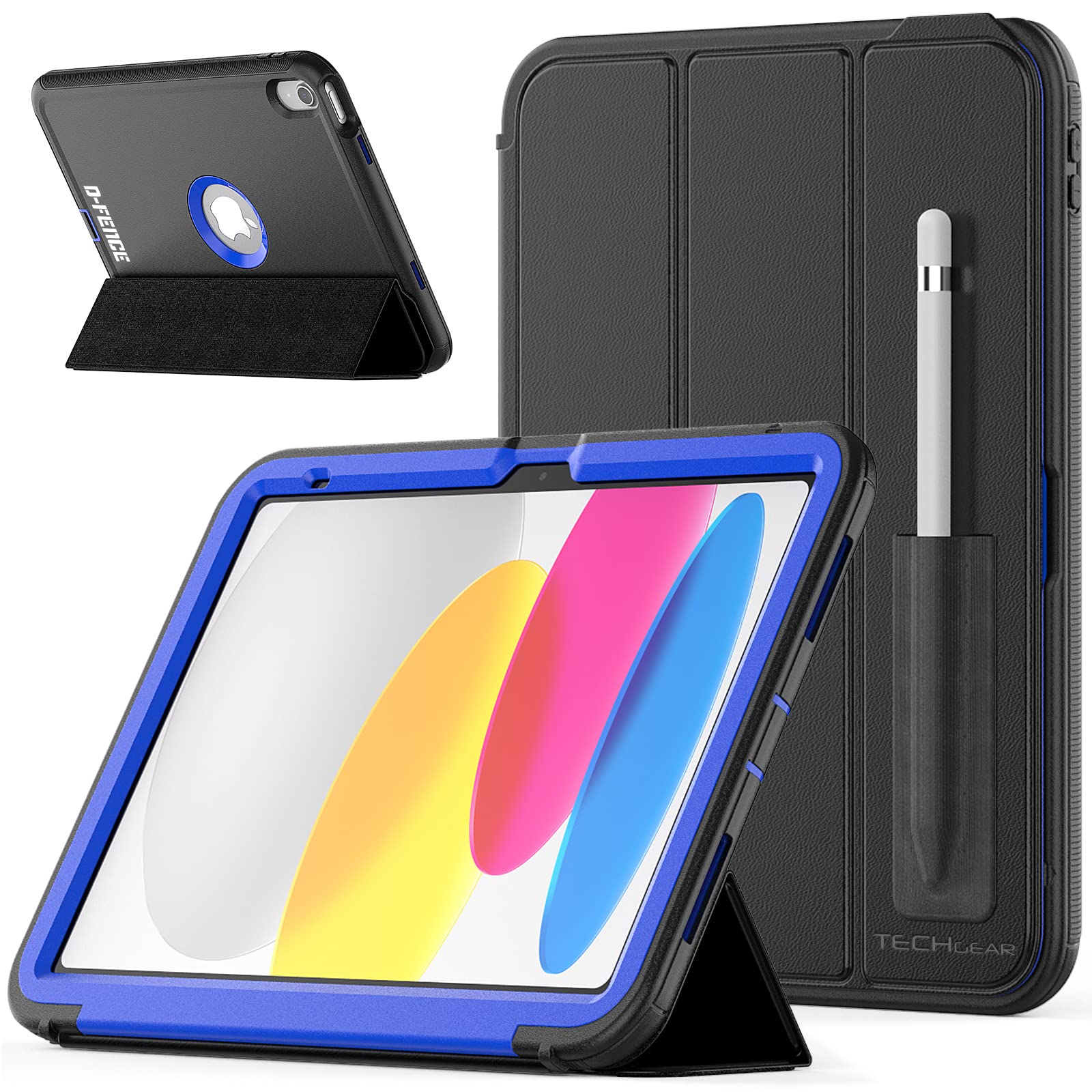 TECHGEAR D-FENCE Case for iPad 11" A16 (11th Gen 2025) & 10.9" (10th Gen 2022) – Slim Rugged Smart Case with Stand, Detachable Cover, Pencil Holder, Screen Protector, Trolley Friendly, Shockproof — image 1