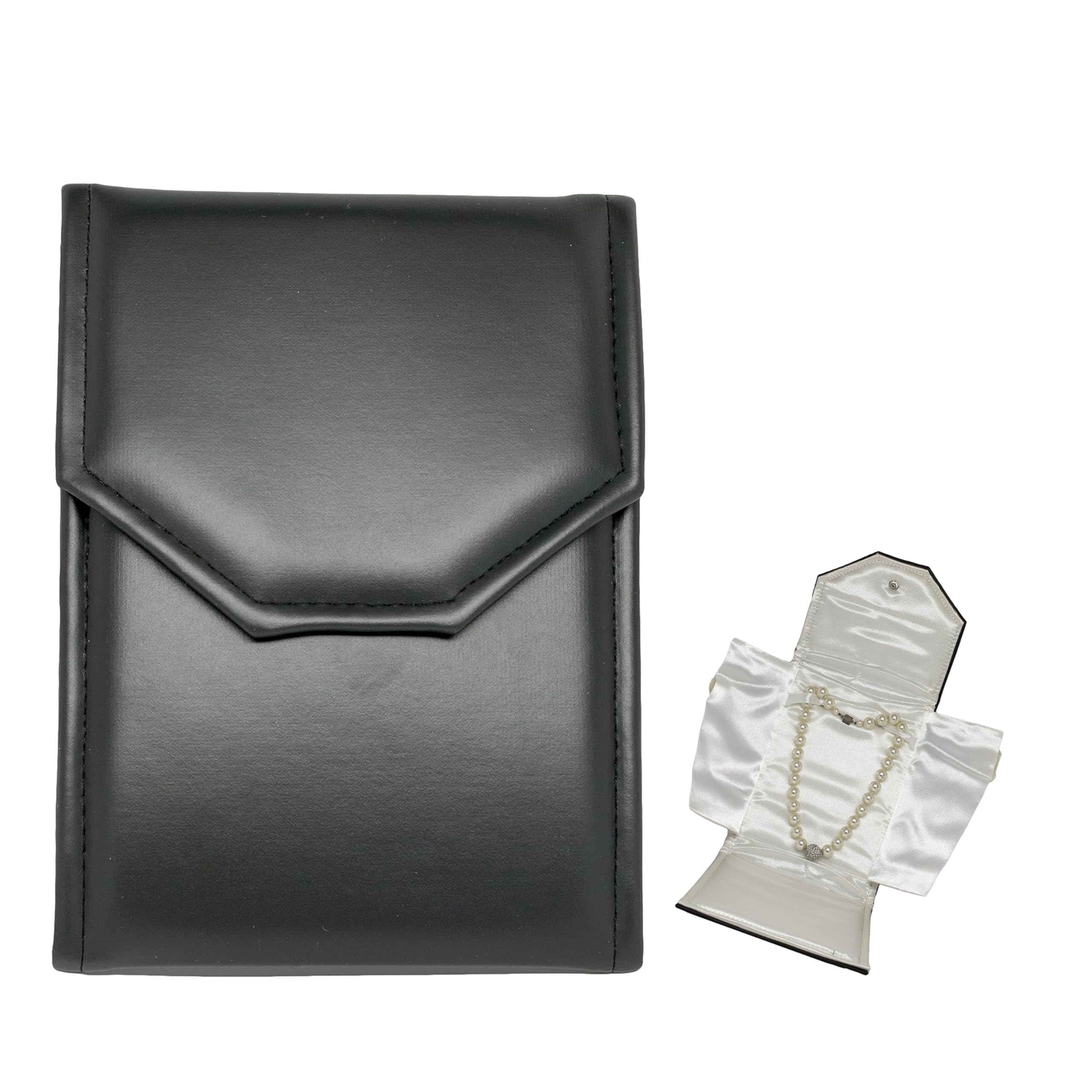 Novel Box Necklace Display Pearl Folder 8x6 inch Large Travel Jewelry Case - Wedding Jewelry Storage Holder with Smooth Finish - Jewelry Organizer Necklace Box - Black/White Stitched
