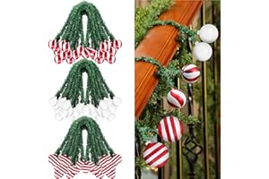 Dingion 30 Pcs 20 Inches Christmas Garland Ties with Balls Decorative Twist Ties for Banister Stairs Railing Reusable Flexible Twist for Home Xmas Holiday Decor Gift Craft Wrapping(Red White Stripe)