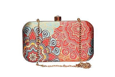 sugarcrush Womens Satin Party Wear Hand Box Clutch Purse with Detachable Sling (Multicolour)