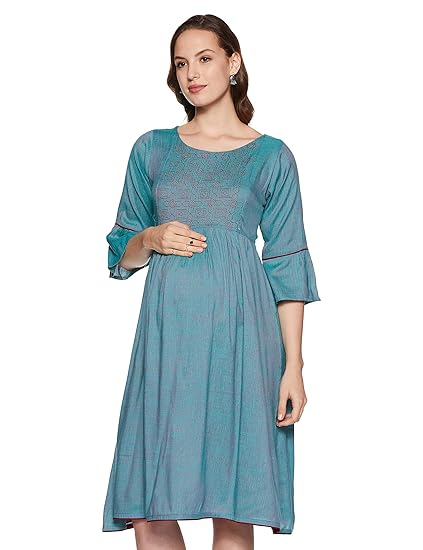 CEEMAYA Womens Cotton Rayon A-Line Maternity/Feeding Kurti with Zipper