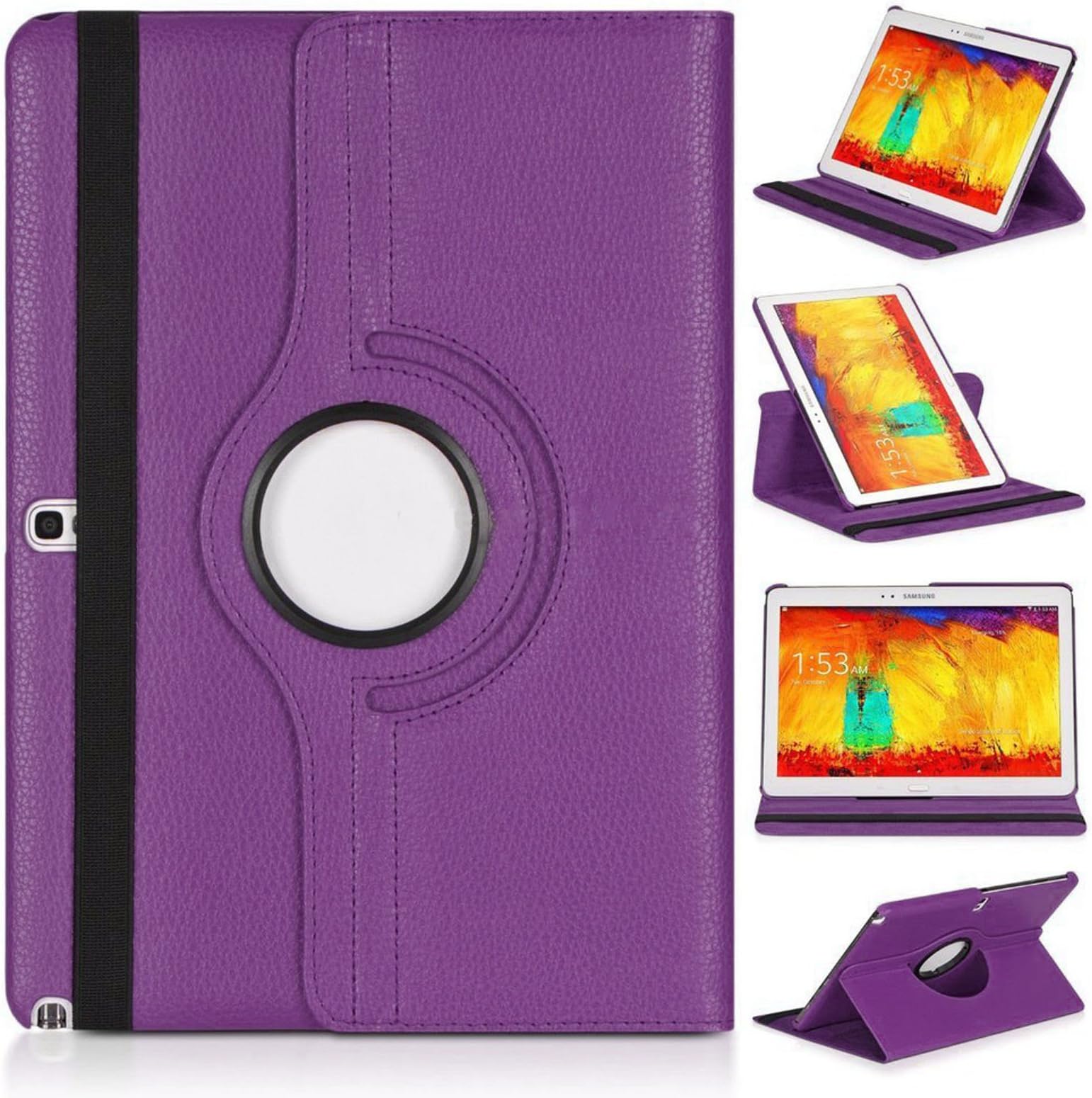 For Samsung Galaxy Tab S2 9.7 T815 360 Swivel Plain PU Leather Rotate Folio Case Stand Cover - Purple