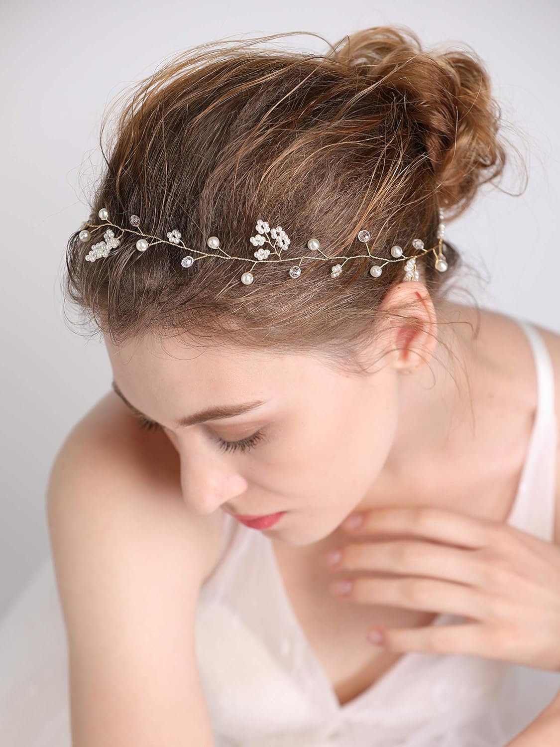 Fxmimior Bridal Wedding Crystals Long Hair Vine Wedding Evening Party Headpiece Gold