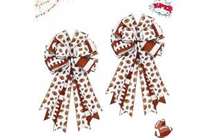 Montekin Large Football Bows for Wreath 20x11 Inch, 2 Pack Pre-Tied Wired Burlap Ribbon Bow, Decorative Tree Topper Bow for Front Door Sports Party Indoor Outdoor Decoration (Brown, Football)