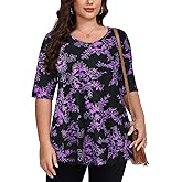 LARACE Elbow Sleeve Plus Size Tops for Women, Women's Half Sleeves Tunic Shirts Spring Summer Fall Clothes Blouse V Neck