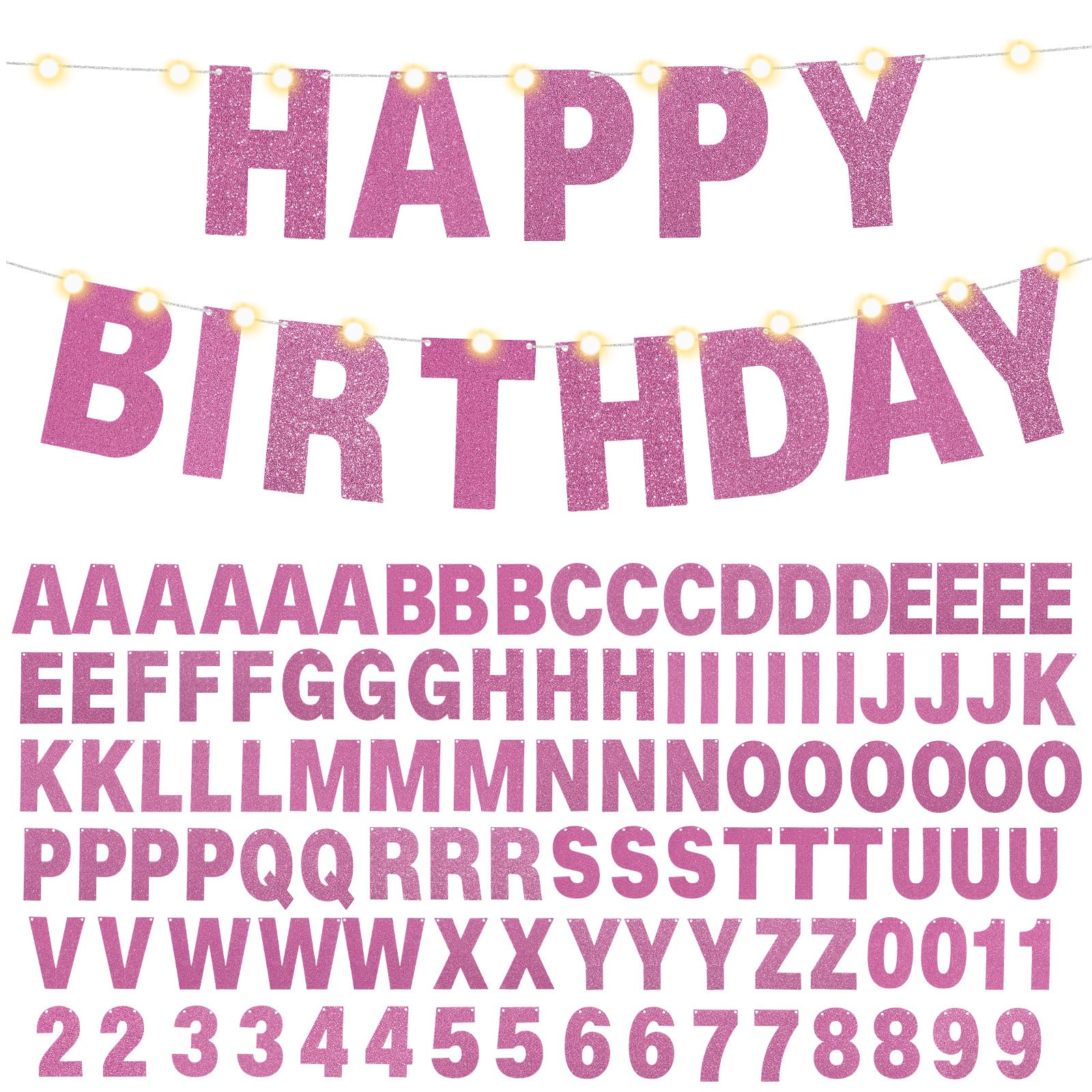 Photo 1 of TaoBary 112 Pcs DIY Letter Custom Banner Glitter Customizable Banner Kit Including 107 Letters and Numbers 3 Rope for Valentine Birthday Party(Pink)