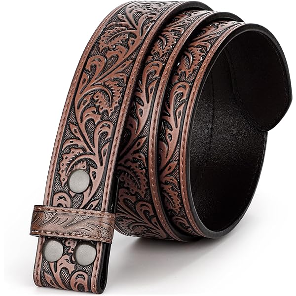 BS220 Western Floral Engraved Embossed Tooled Genuine Leather Belt