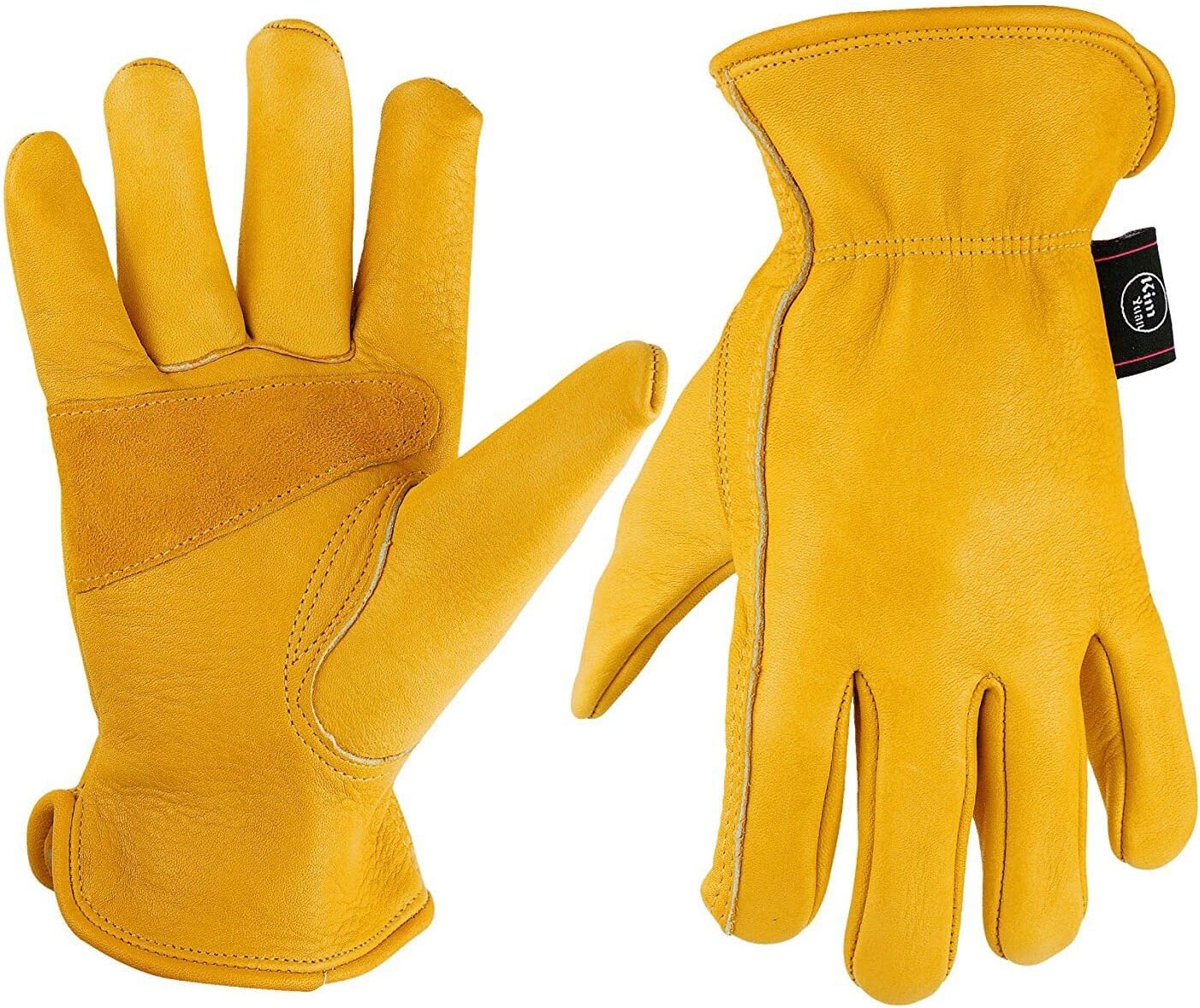 KIM YUAN Leather Work Gloves, with Wrist, Wear-Resisting Puncture-Proof for Yard Work Gardening, Farm, Warehouse