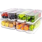 SMRCAD Fridge Organizers and Storage, 6 Pack Clear Freezer Organizer Bins with Lids for Kitchen, Pantry, Refrigerator, Food, Fruit, Vegetable Storage