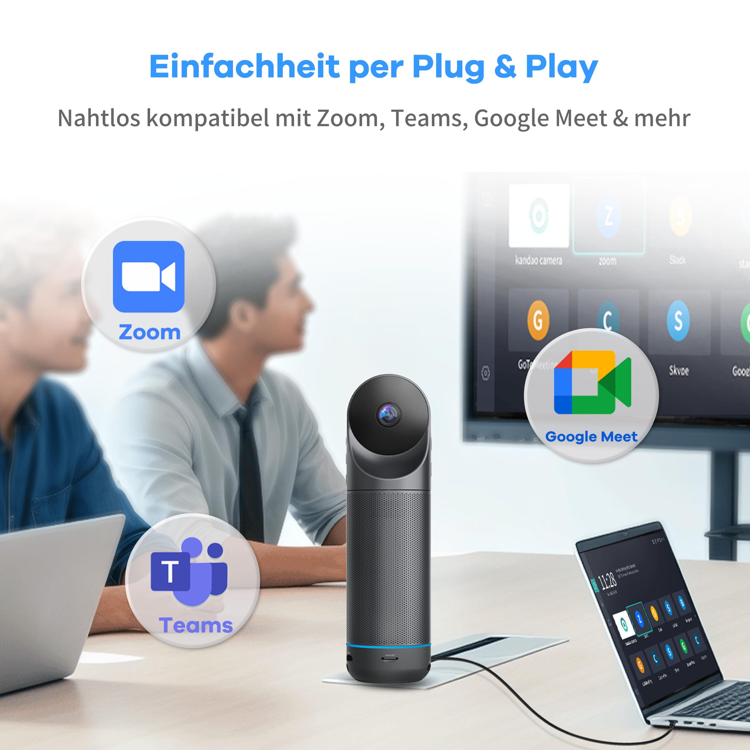 KanDao Meeting Pro 360 Grad Videokonferenzkamera All-in-One, 1080P HD Webcam mit Mikrofon und Lautsprecher, KI Sprecher-Fokus & Lokale Aufnahme, 5,5m Reichweite, Plug & Play für Zoom,MS Teams,Skype 3