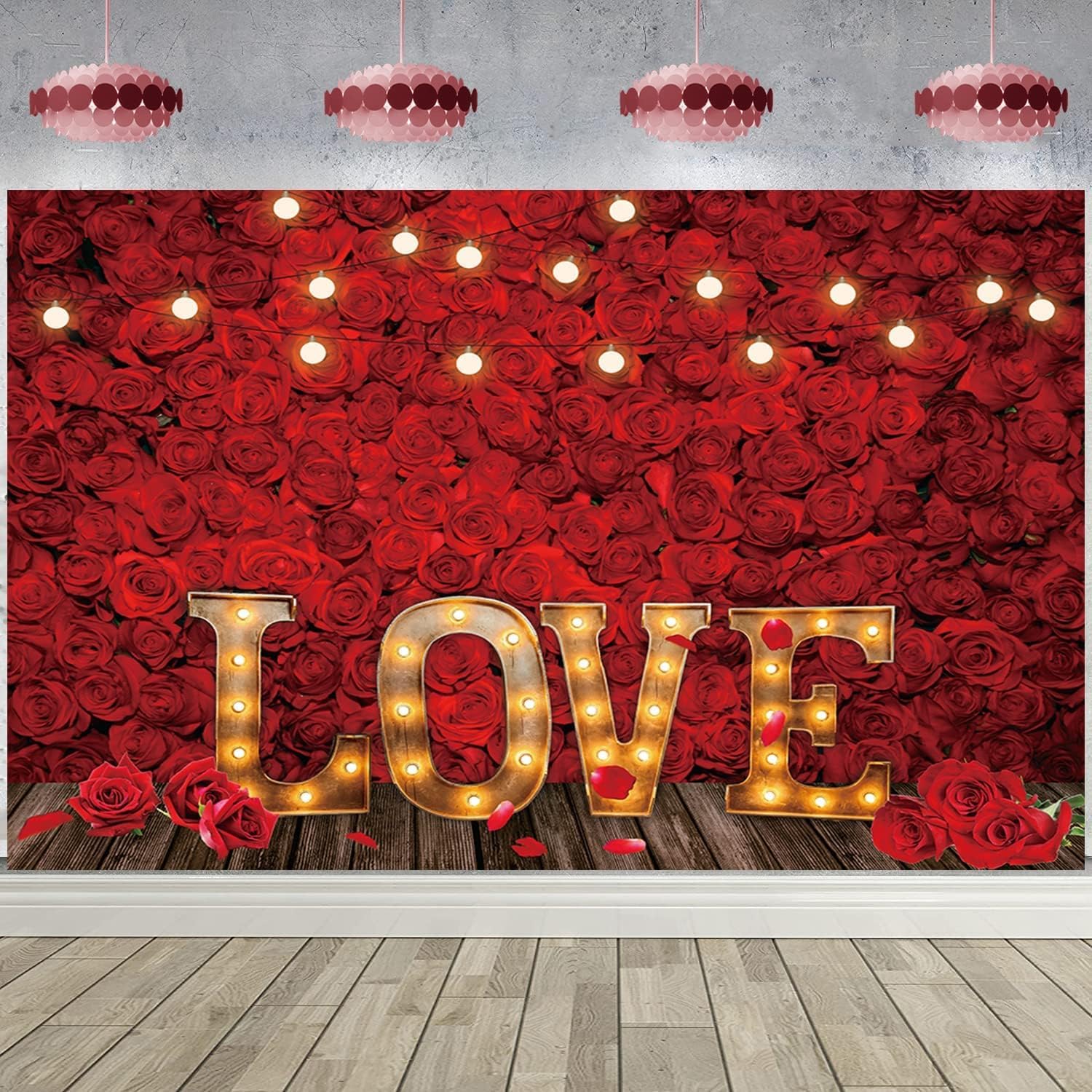 BATE Love Red Rose Backdrop Romantic Valentine Flowers Photography Background Wedding Couple Girl Bridal Shower Party Decor Banner Studio Prop (7X5FT)