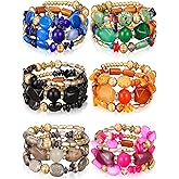Misdary 6 Pcs Boho Multilayer Irregular Agate Beads Charm Bracelets Vintage Yoga Turquoise Bangles Boho Jewelry for Women