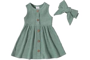 PATPAT Baby Toddler Girl Dresses Infant Sleeveless Summer Tank Dress Sundress Long Sleeve Fall Dress Rib Knit with Headband