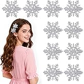 Lnngub 10 Pcs Snowflake Hair Clips,Sparkly Snowflake Christmas Hairs Clip Silver Metal Alligator Clips Snowflakes Hair Accessories Snowflakes Claw Clip for Women Xmas Gifts
