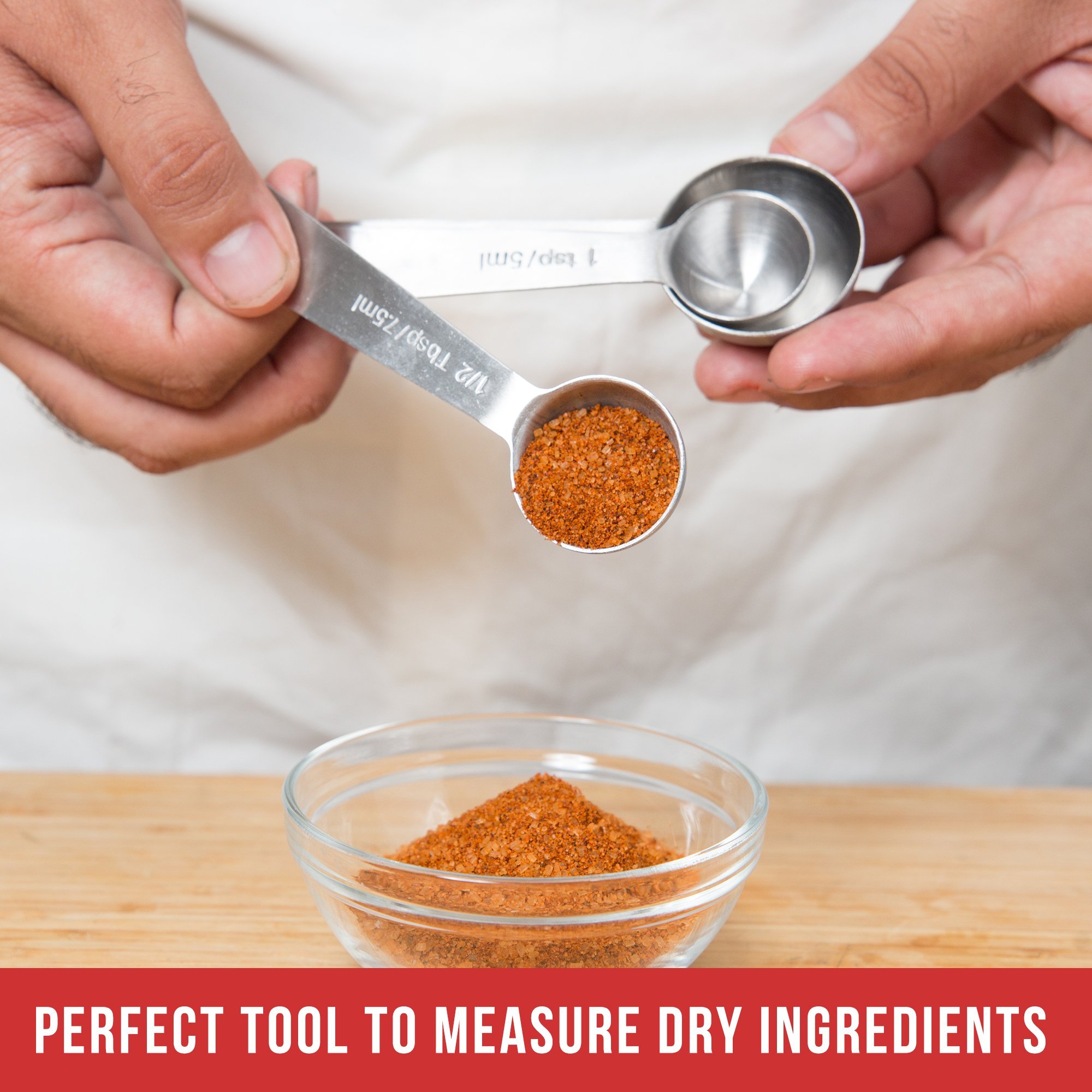 Juego de 6 Cucharas de Medicion – Garantia de Substitution de Por Vida - 1/8 - 1/4 - 1/2 - 1 Tsp Cucharilla de Cafe, 1/2 Tbsp & 1 Tbsp Cucharas de Medición de Acero Inoxidable – Esenciales de Cocina / Utensilios de Repostería