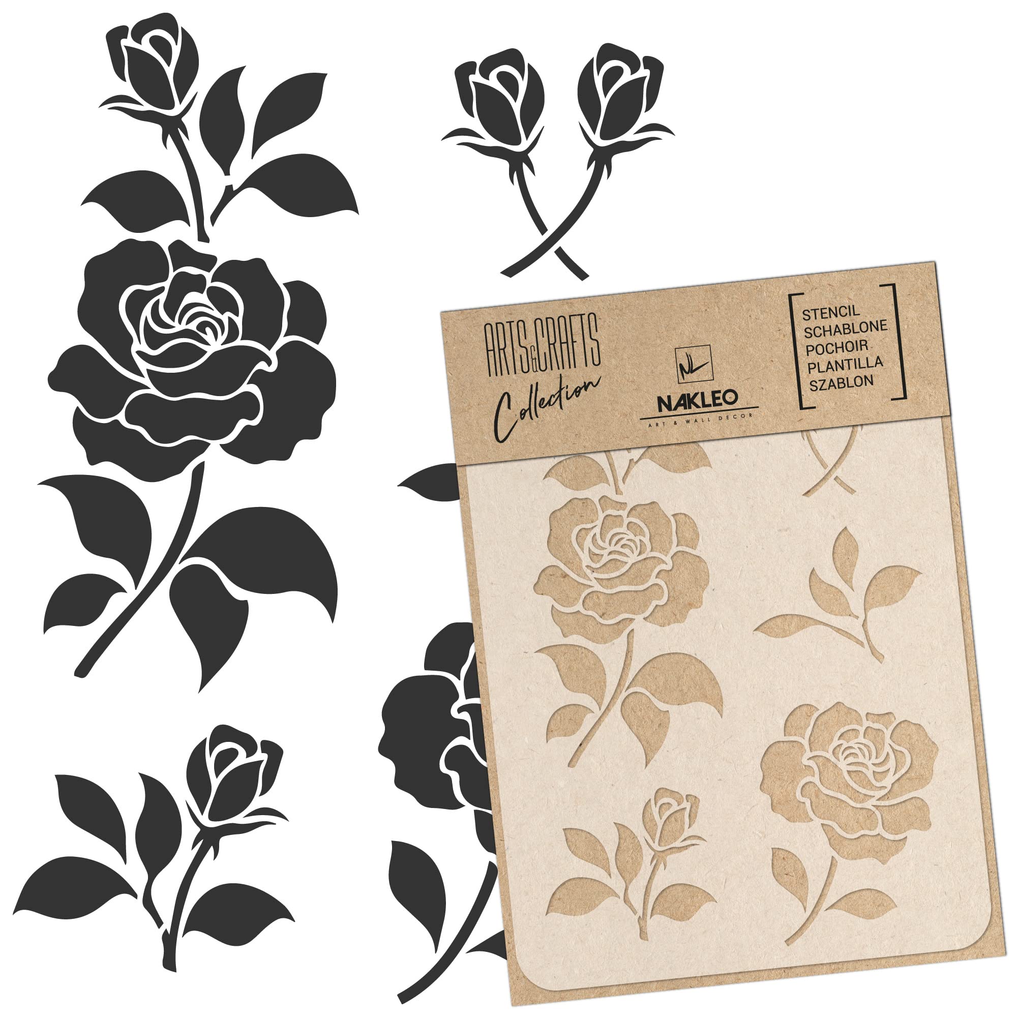 NAKLEO Painting Stencil for Crafts A4 21x30cm, Rose Flower Bloom Pattern, Reusable Plastic DIY & Scrapbooking Drawing Template, Decoupage Art Home Decor, Wall Wood Fabric Furniture
