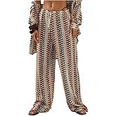 GORGLITTER Women's Boho Wide Leg Pants Low Rise Striped Baggy Colorful Trousers Pants Bottoms Festival Outfits