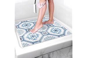 Mofonky Shower Mat Non Slip: Soft Comfort Loofah Shower Anti Slip Mat with Drain Hole - 31 x 31 Inch Extra Large Square Mats for Inside Shower Stall
