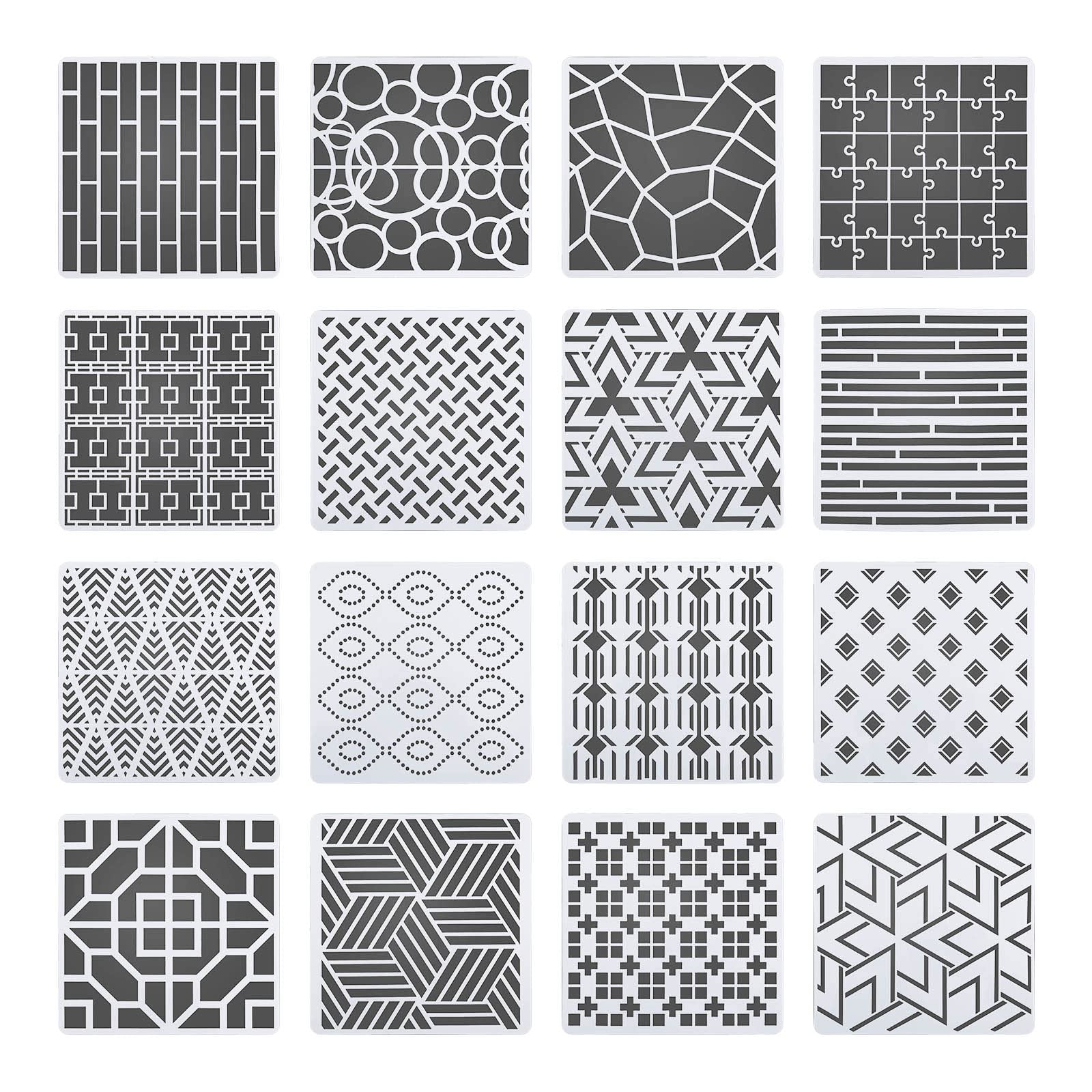 ECSiNG 16PCS Geometric Stencils Painting Templates Set for Scrapbooking Tile Furniture Wall Floor Decor Craft Drawing DIY Art Supplies 20x20cm